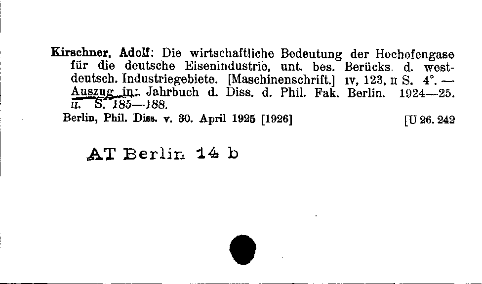 [Katalogkarte Dissertationenkatalog bis 1980]
