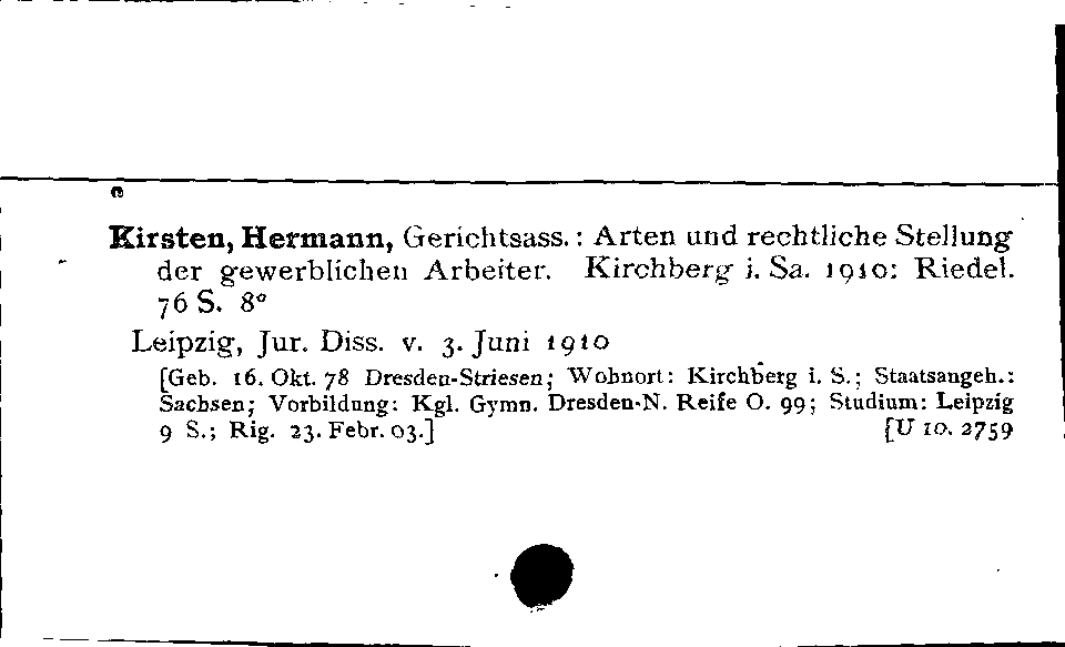 [Katalogkarte Dissertationenkatalog bis 1980]