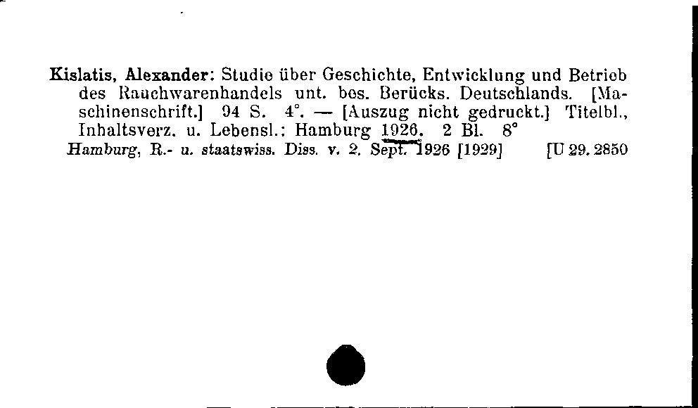 [Katalogkarte Dissertationenkatalog bis 1980]