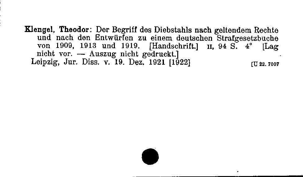 [Katalogkarte Dissertationenkatalog bis 1980]
