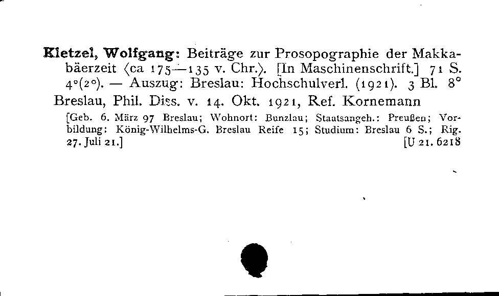 [Katalogkarte Dissertationenkatalog bis 1980]