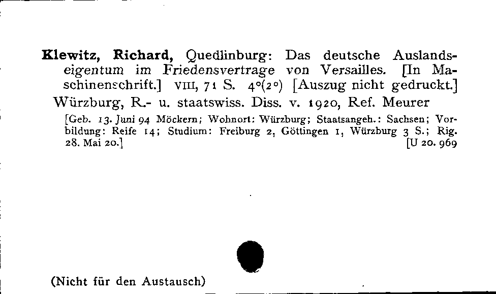 [Katalogkarte Dissertationenkatalog bis 1980]