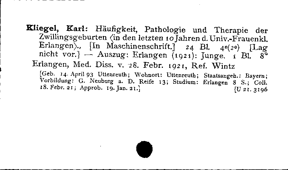 [Katalogkarte Dissertationenkatalog bis 1980]