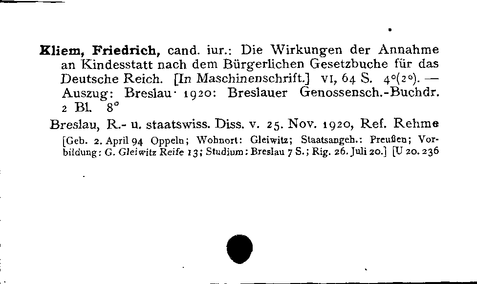 [Katalogkarte Dissertationenkatalog bis 1980]