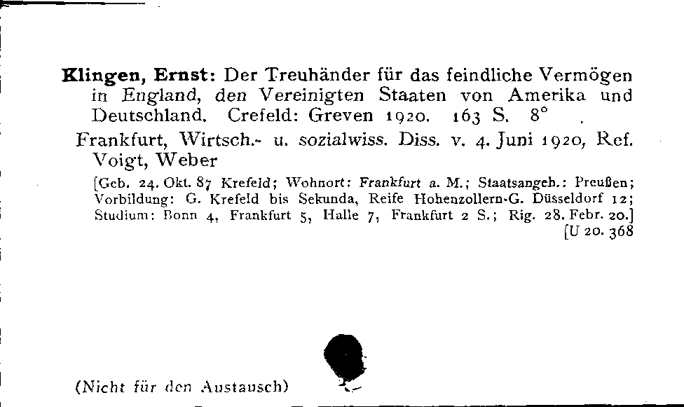 [Katalogkarte Dissertationenkatalog bis 1980]