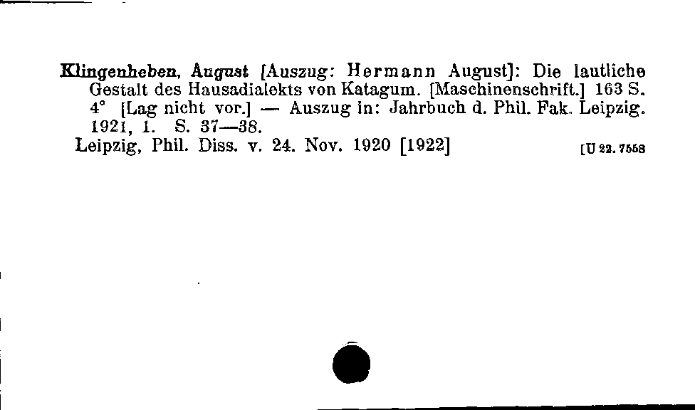 [Katalogkarte Dissertationenkatalog bis 1980]