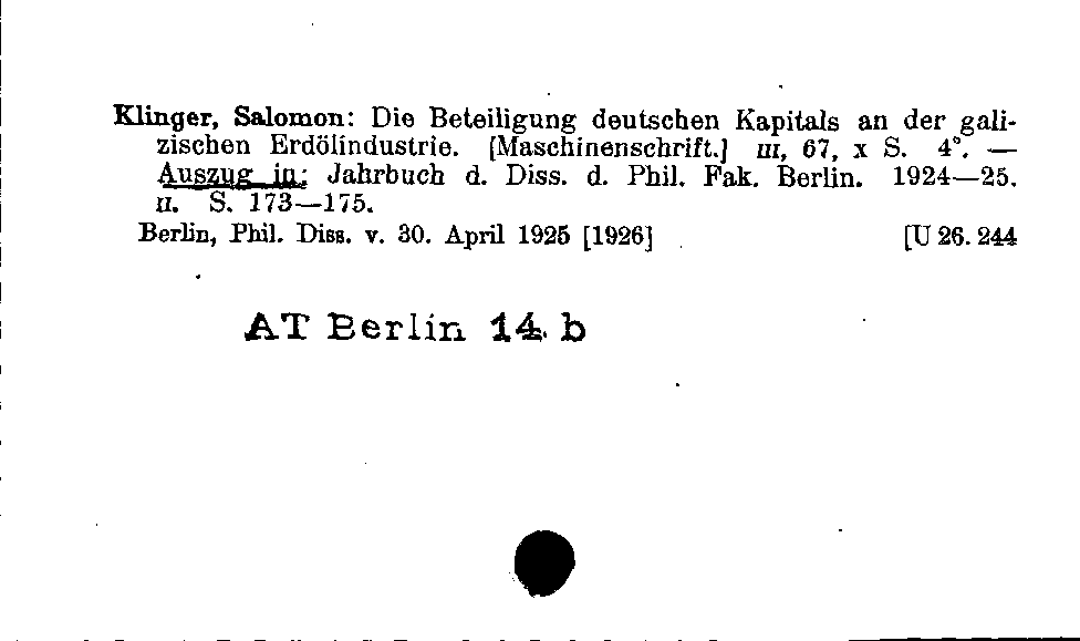 [Katalogkarte Dissertationenkatalog bis 1980]