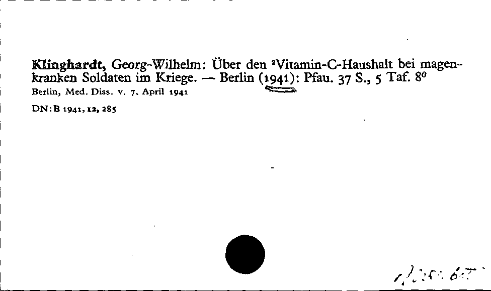 [Katalogkarte Dissertationenkatalog bis 1980]