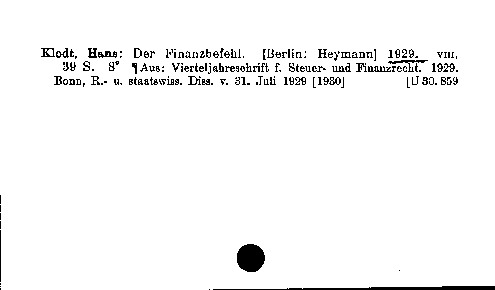 [Katalogkarte Dissertationenkatalog bis 1980]