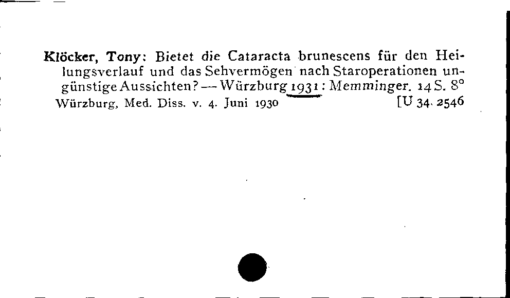 [Katalogkarte Dissertationenkatalog bis 1980]