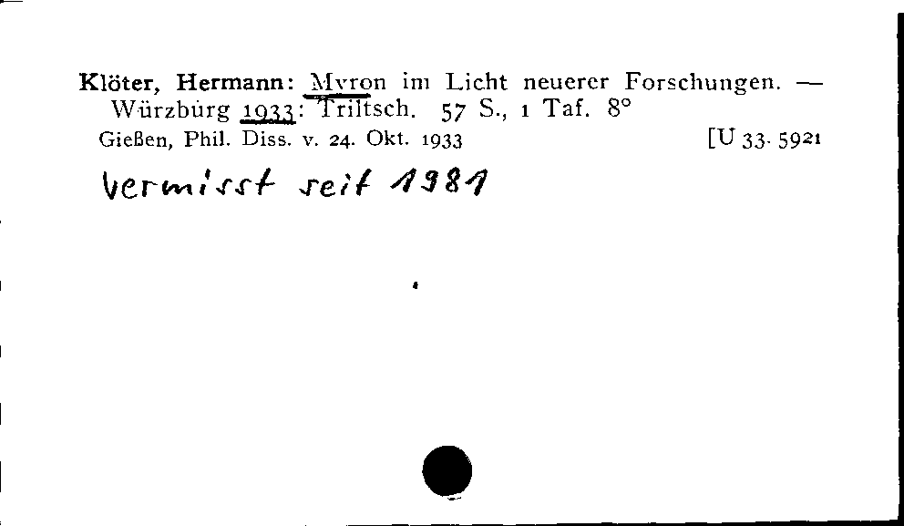 [Katalogkarte Dissertationenkatalog bis 1980]