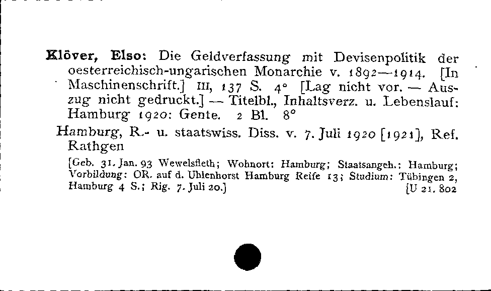 [Katalogkarte Dissertationenkatalog bis 1980]