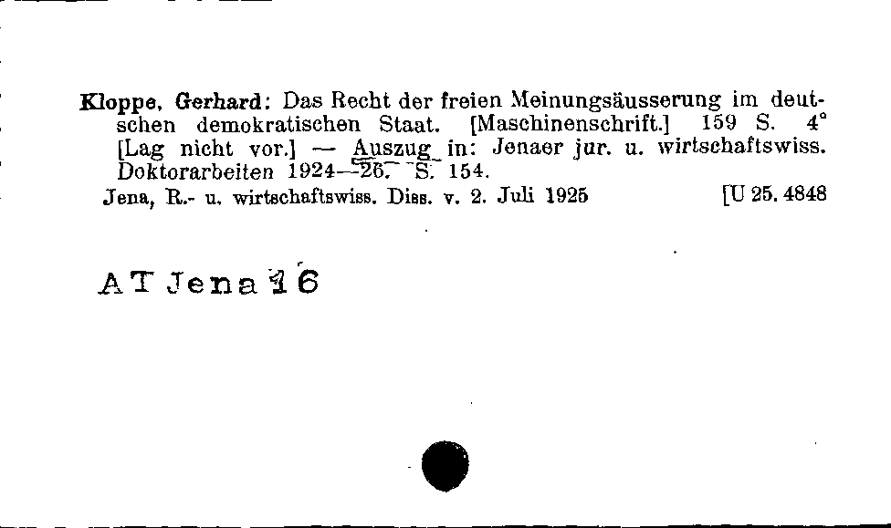 [Katalogkarte Dissertationenkatalog bis 1980]