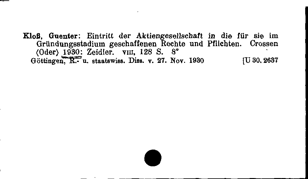 [Katalogkarte Dissertationenkatalog bis 1980]