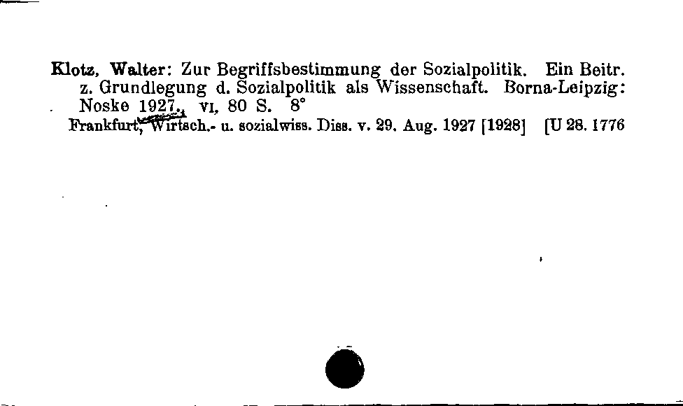 [Katalogkarte Dissertationenkatalog bis 1980]