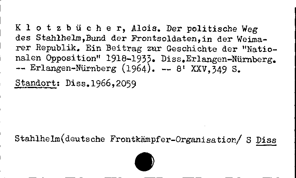 [Katalogkarte Dissertationenkatalog bis 1980]