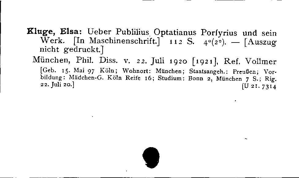 [Katalogkarte Dissertationenkatalog bis 1980]