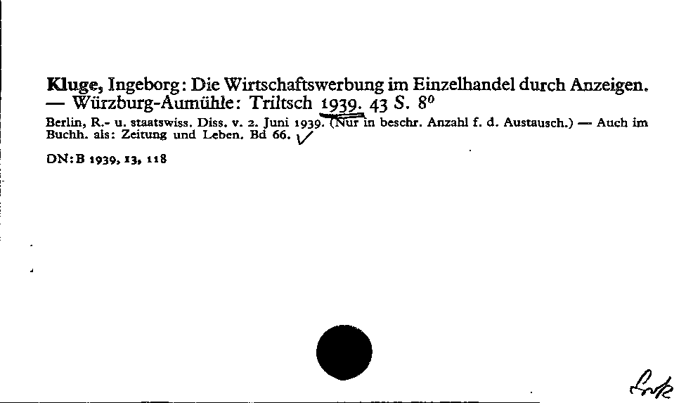 [Katalogkarte Dissertationenkatalog bis 1980]