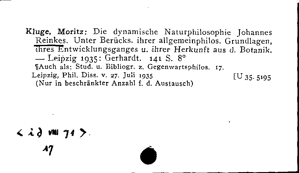 [Katalogkarte Dissertationenkatalog bis 1980]