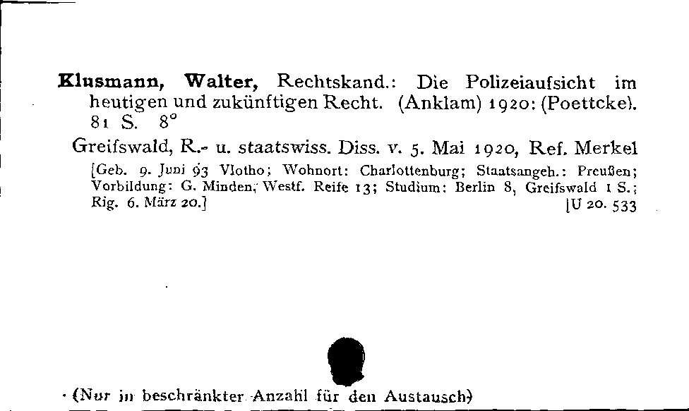 [Katalogkarte Dissertationenkatalog bis 1980]