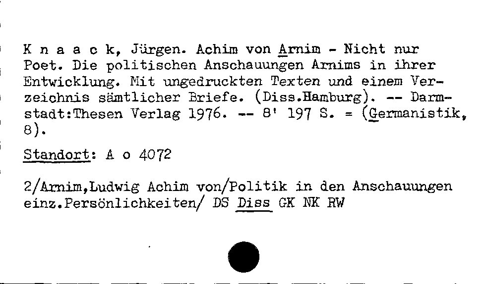 [Katalogkarte Dissertationenkatalog bis 1980]