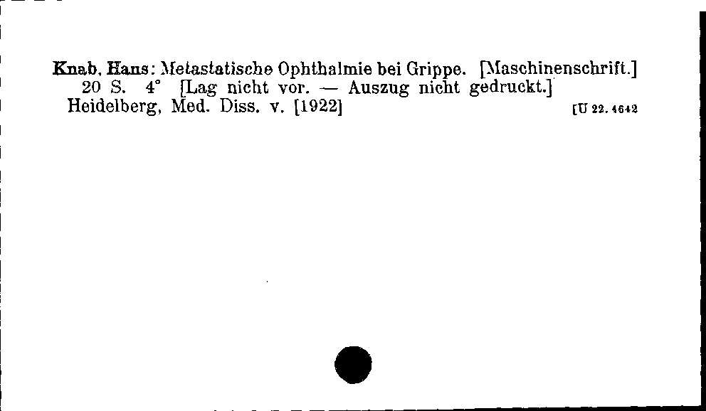 [Katalogkarte Dissertationenkatalog bis 1980]