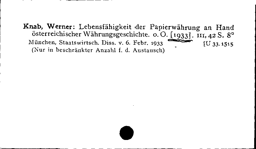 [Katalogkarte Dissertationenkatalog bis 1980]