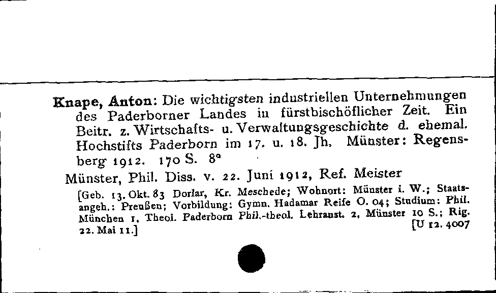 [Katalogkarte Dissertationenkatalog bis 1980]