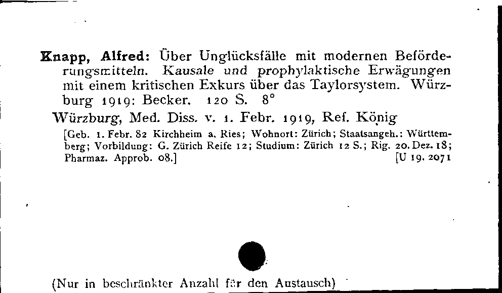 [Katalogkarte Dissertationenkatalog bis 1980]