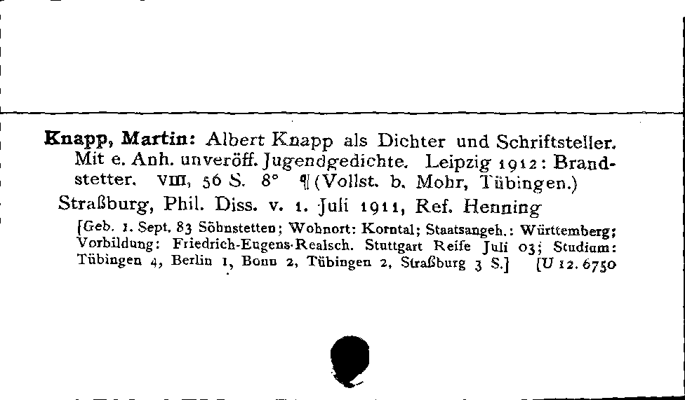 [Katalogkarte Dissertationenkatalog bis 1980]