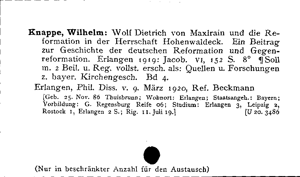 [Katalogkarte Dissertationenkatalog bis 1980]