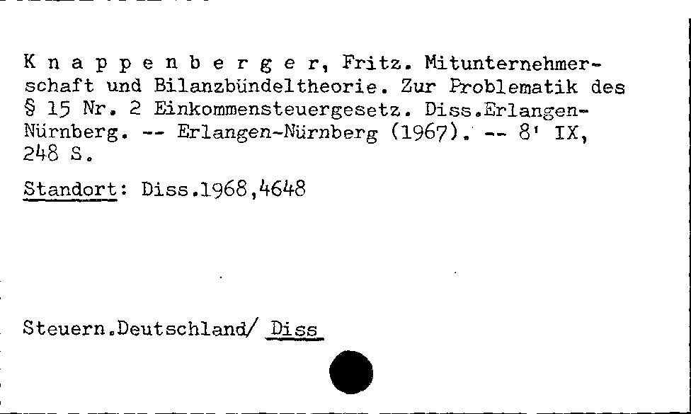 [Katalogkarte Dissertationenkatalog bis 1980]