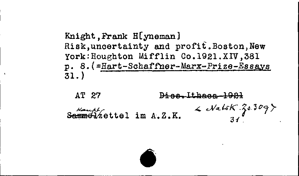 [Katalogkarte Dissertationenkatalog bis 1980]