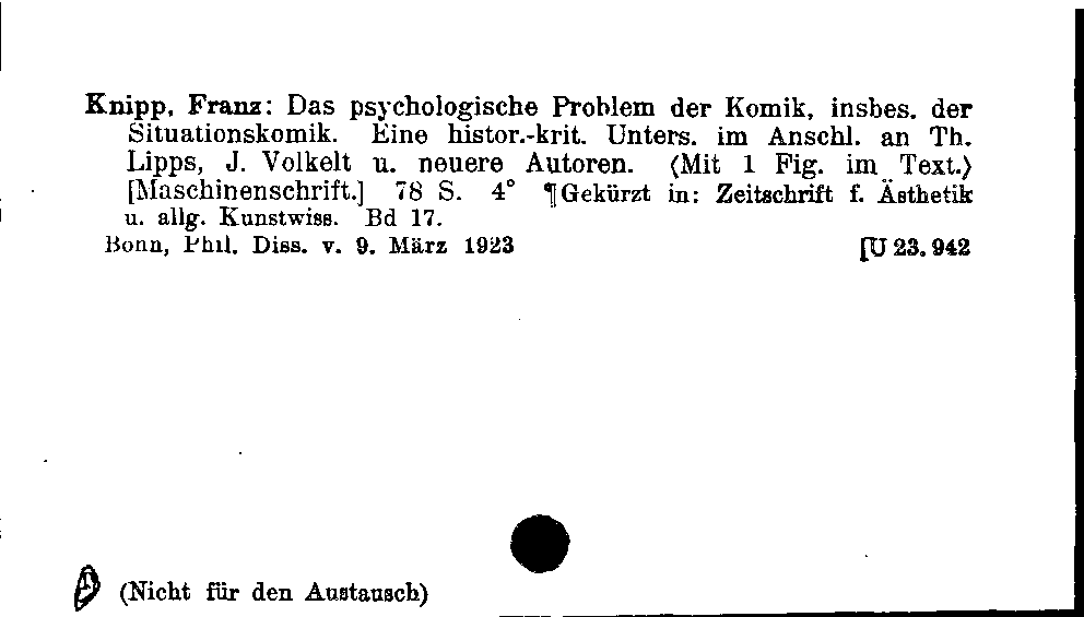 [Katalogkarte Dissertationenkatalog bis 1980]