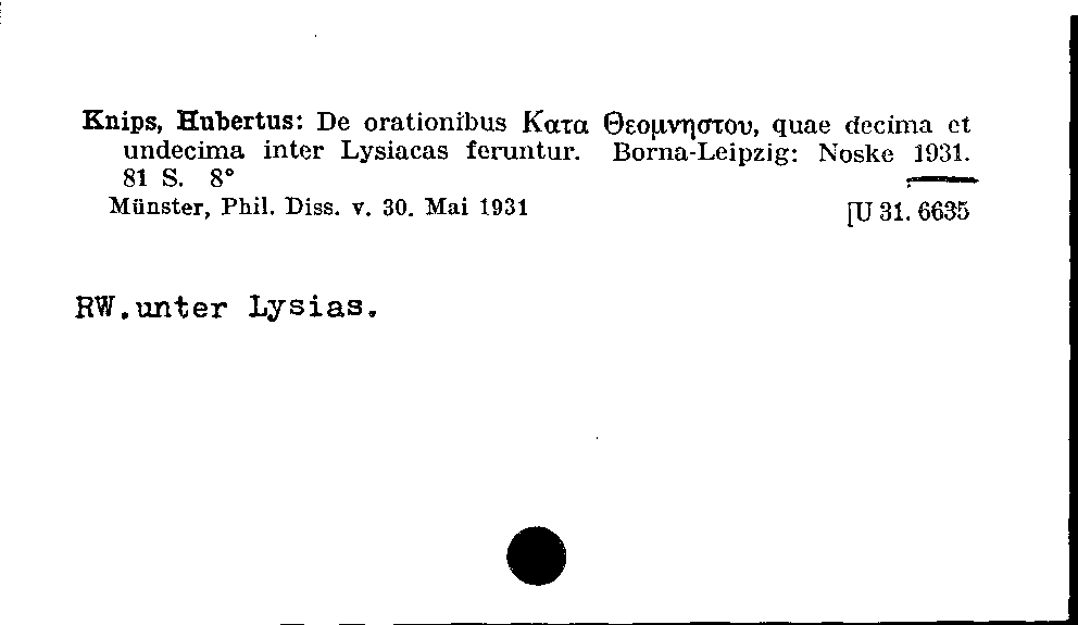 [Katalogkarte Dissertationenkatalog bis 1980]