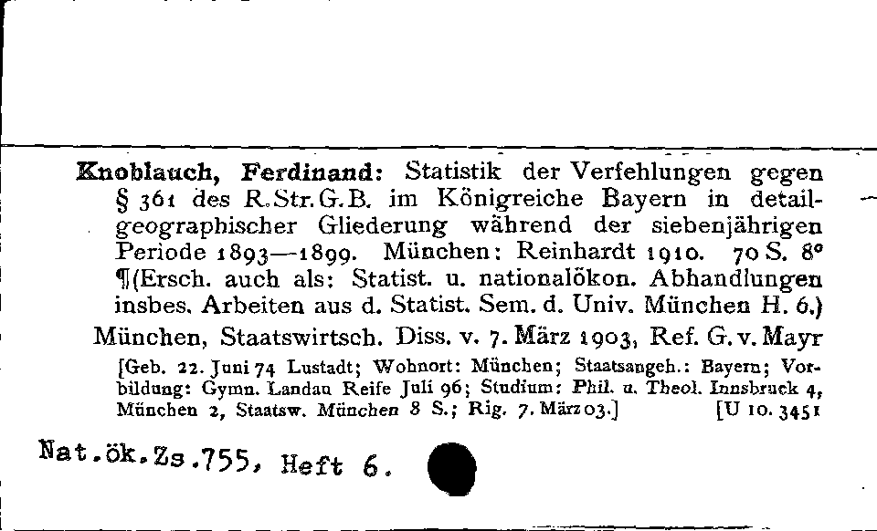 [Katalogkarte Dissertationenkatalog bis 1980]