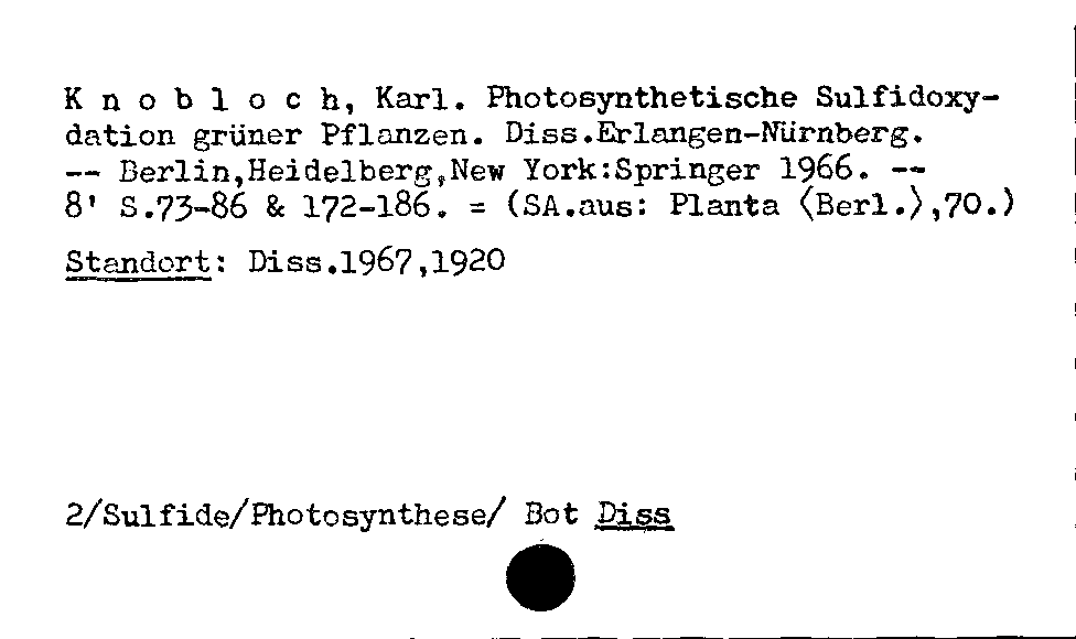 [Katalogkarte Dissertationenkatalog bis 1980]
