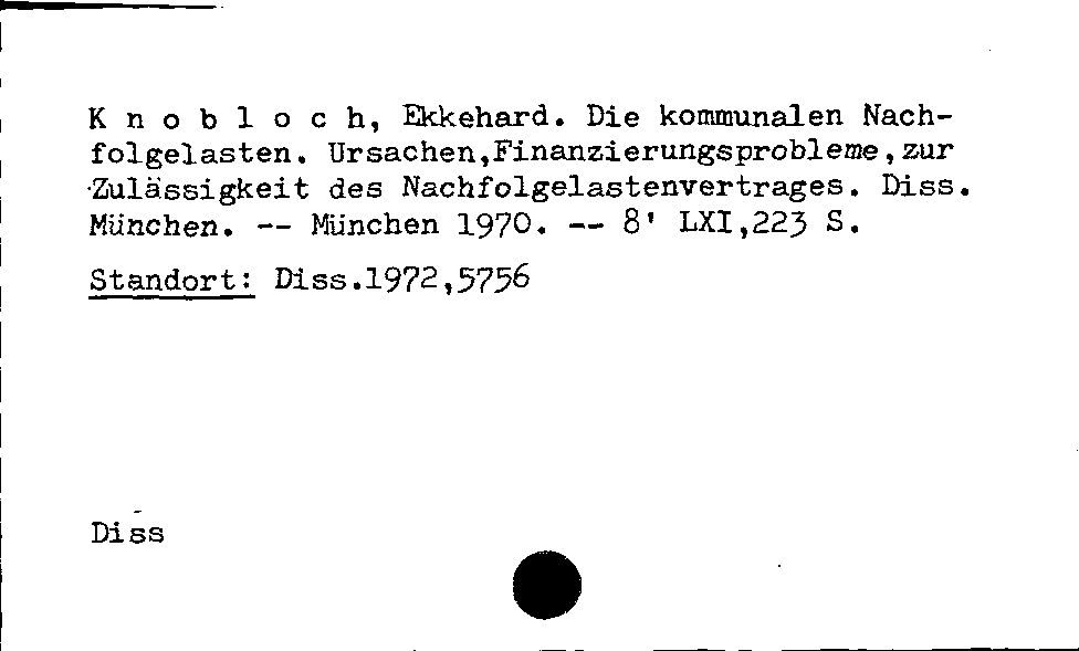 [Katalogkarte Dissertationenkatalog bis 1980]