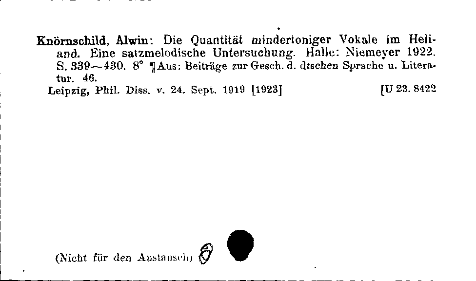 [Katalogkarte Dissertationenkatalog bis 1980]