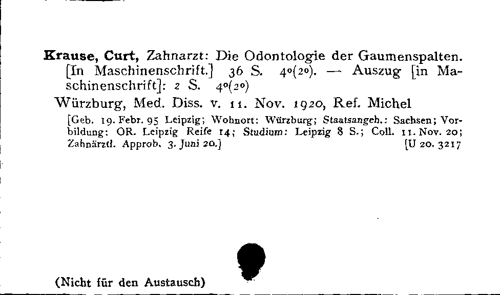 [Katalogkarte Dissertationenkatalog bis 1980]