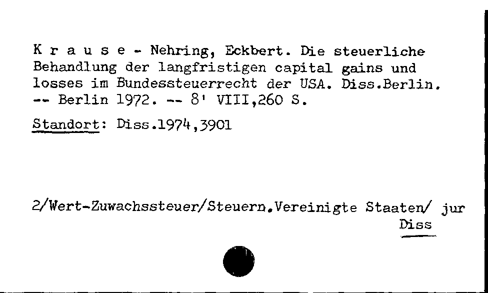 [Katalogkarte Dissertationenkatalog bis 1980]