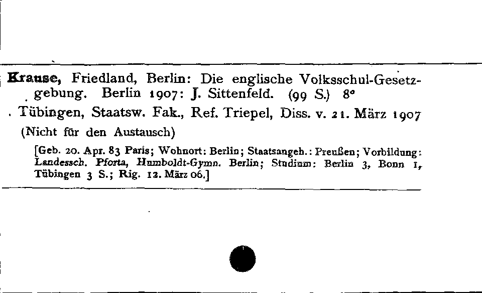 [Katalogkarte Dissertationenkatalog bis 1980]