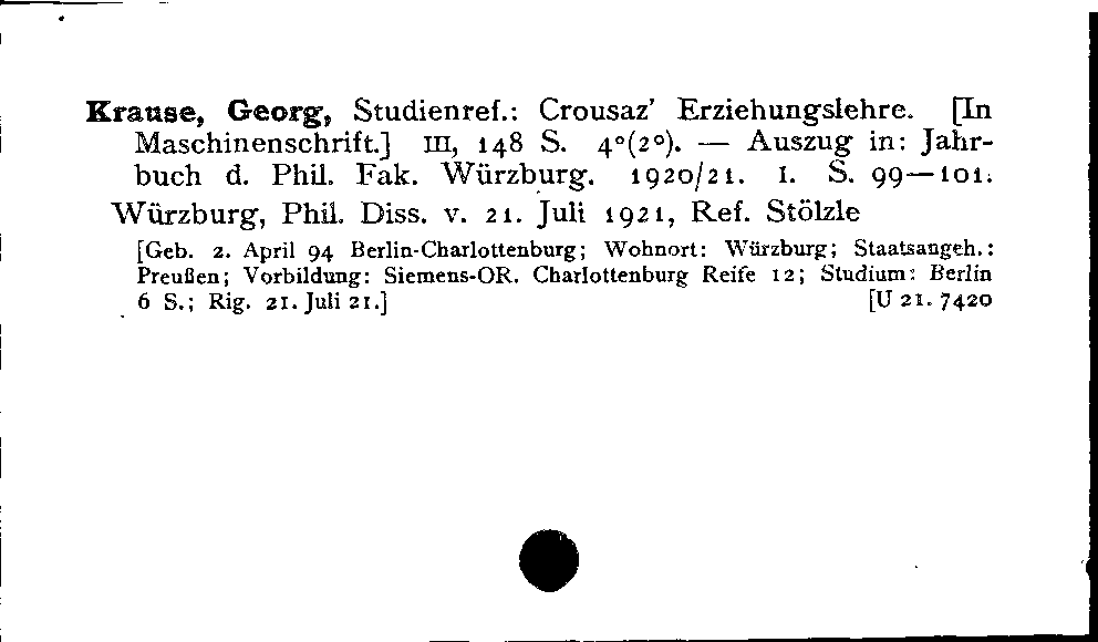 [Katalogkarte Dissertationenkatalog bis 1980]