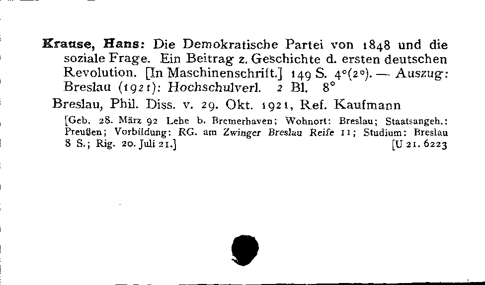 [Katalogkarte Dissertationenkatalog bis 1980]