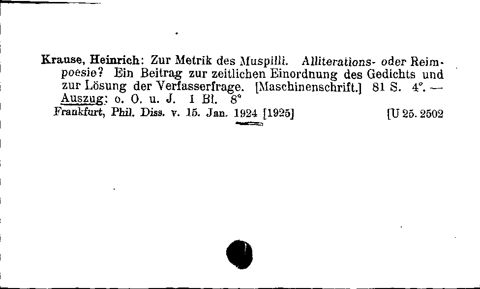 [Katalogkarte Dissertationenkatalog bis 1980]