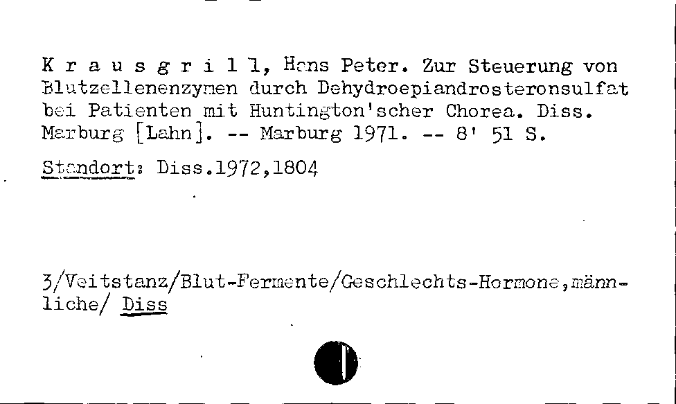 [Katalogkarte Dissertationenkatalog bis 1980]