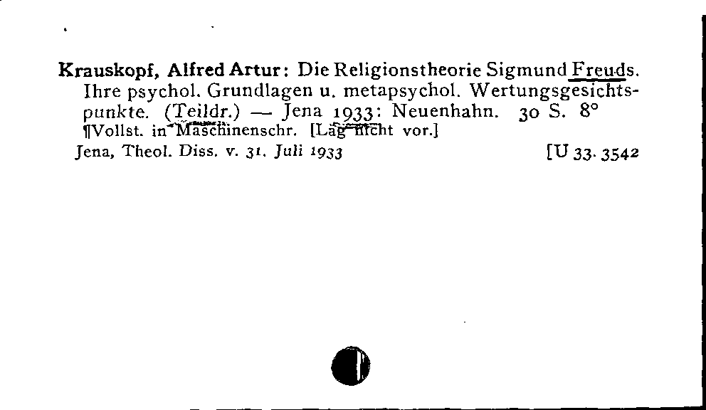 [Katalogkarte Dissertationenkatalog bis 1980]