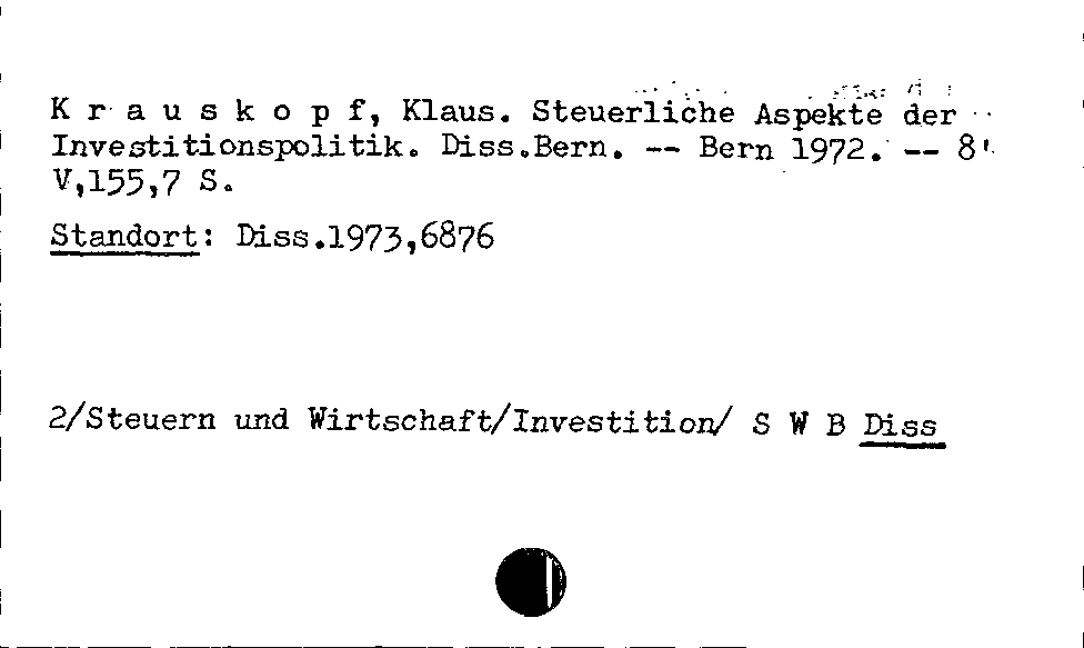 [Katalogkarte Dissertationenkatalog bis 1980]