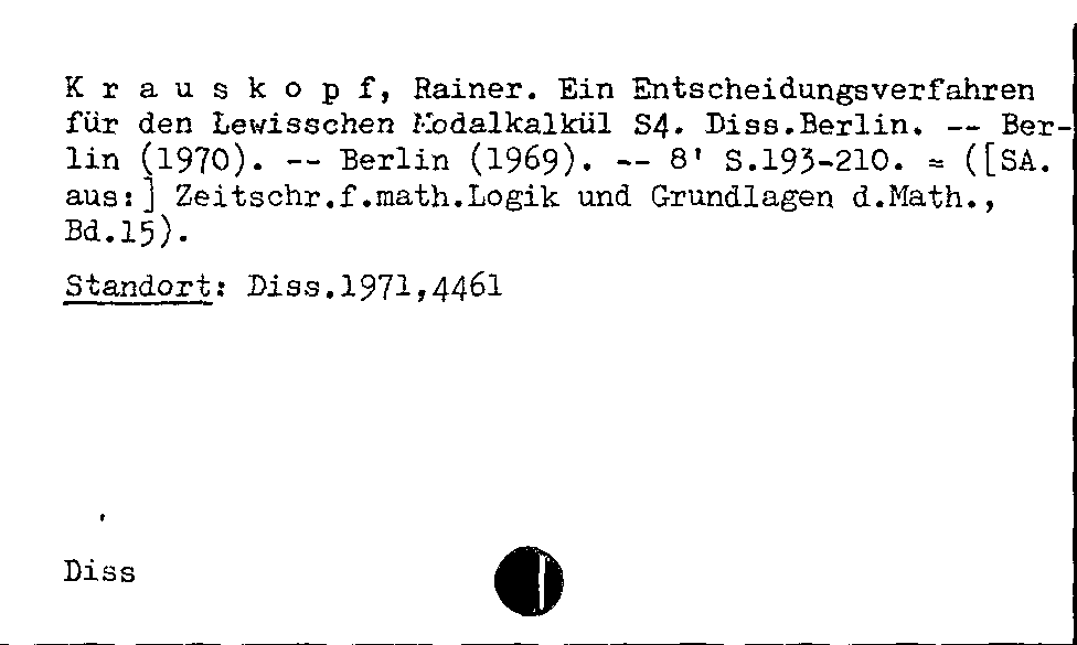[Katalogkarte Dissertationenkatalog bis 1980]