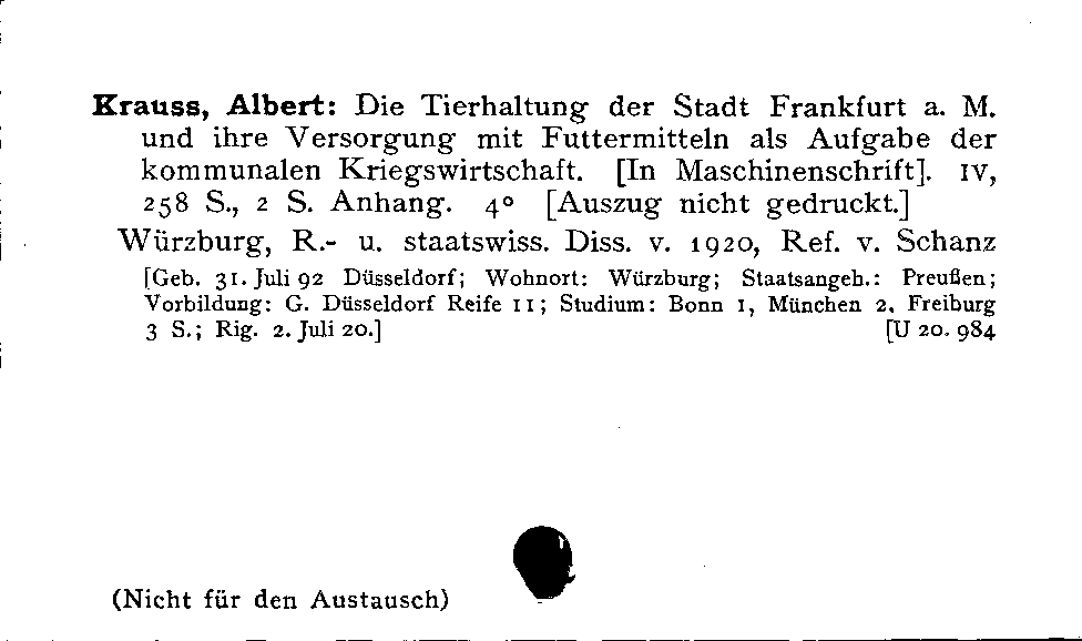 [Katalogkarte Dissertationenkatalog bis 1980]